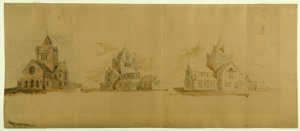 Szent Gábriel templom, Chicago, Illinois, perspektivikus vázlatok alkotó: Burnham and Root