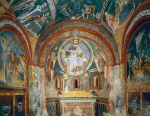 Szent Eldrad és Szent Miklós kápolna, bizánci stílusú román freskókkal, 11. század vége, Novalesa apátság, Piemont, Olaszország alkotó: Byzantine