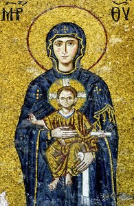 Madonnát és gyermeket ábrázoló Comnenus mozaik, Hagia Sophia, Törökország. (Mozaik) alkotó: Byzantine