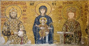 Madonnát és gyermeket ábrázoló Comnenus mozaik, Hagia Sophia, Törökország. (Mozaik)