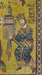 kereszthajó: a bizánci mozaik, amely II. Vilmos királyt ábrázolja, amint a székesegyházat felajánlja Szűz Máriának, részlet (mozaik) alkotó: Byzantine