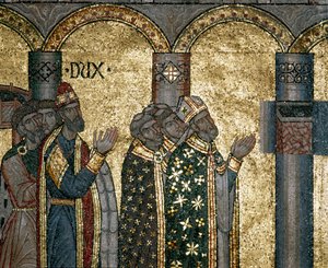 Bizánci építészet: fedezze fel Szent Márk urnáját. Mozaik részlete arany alapon. Basilica di San Marco (San Marco-bazilika), Velence alkotó: Byzantine Byzantine