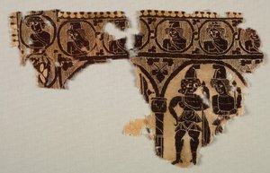 Tunika nyakdísz, 400-as évek (szőttes gobelin kiegészítő vetülékborítással, festetlen lenvászon és festett gyapjú) alkotó: Byzantine Period Egyptian