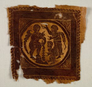 Dísznégyzet tunikából, 400-as évek (szőttes gobelin kiegészítő vetülékborítással, festetlen lenvászon és festett gyapjú) alkotó: Byzantine Period Egyptian