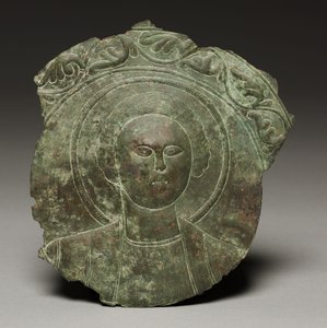 Ajtótábla egy szent fejével, 500-as évek (bronz) alkotó: Byzantine School