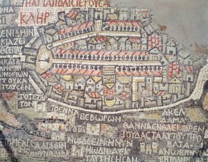 Jeruzsálem városa és környéke, részlet a Madaba mozaiktérképről, bizánci, 6. század (mozaik)