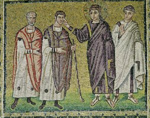 Két jerikói vak meggyógyítása, jelenetek Krisztus életéből (mozaik) alkotó: Byzantine School