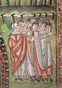 A héber nép, Ábrahám vendégszeretete és Izsák feláldozása című részlet, 6. század (mozaik) alkotó: Byzantine School