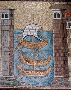 Csónakok kilátása az osztály kikötőjében (mozaikrészlet, VI. század) alkotó: Byzantine School