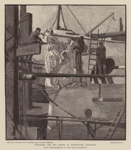 Viktória királynő felkészítése a portsmouthi dokkban (metszet) alkotó: C.A. Wilkinson