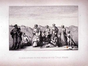 Homérosz énekel a népnek a Chian Strandon, B. Barloccini metszete, 1849