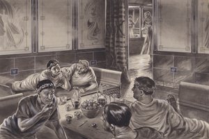 Angol-rómaiak esznek a tricliniumban (gouache, papír)