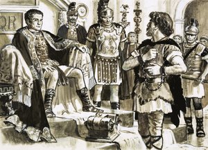 Caractacus szembeszáll Claudius császárral alkotó: C.L. Doughty