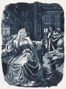 Svéd Krisztina meghívta Descartes filozófust, hogy hetente háromszor adjon neki oktatást (színes litográfia). alkotó: C.L. Doughty