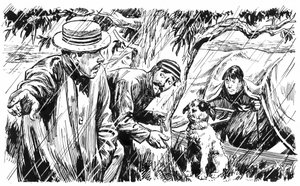 Illusztráció Jerome K Jerome Three Men In A Boat című könyvéhez (toll és tinta) alkotó: C.L. Doughty