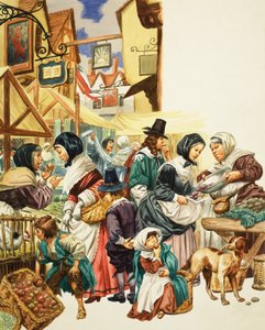 Jacobean Street Scene (gouache, papír) alkotó: C.L. Doughty