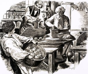 Josiah Wedgwood tanonc volt a családi fazekas üzletben (gouache, papír) alkotó: C.L. Doughty