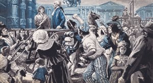 Lavoisier a kivégzése felé menet (színes litográfia) alkotó: C.L. Doughty