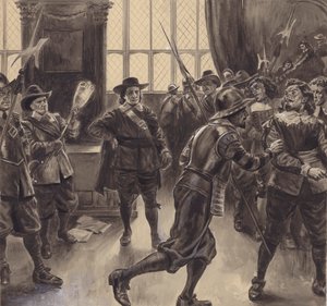 Oliver Cromwell kiutasítja az alsóház megmaradt tagjait. alkotó: C.L. Doughty