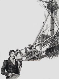 Raffles elhagyja Szingapúrt (gouache, papír) alkotó: C.L. Doughty