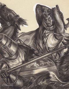 Robert Bruce megöli Sir Henry de Bohun-t () (gouache, papír)