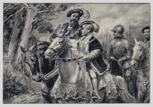 A Lord Protector, Somerset hercege, a fiatal VI. Edward királyt Windsorba szállítja (gouache, papír)