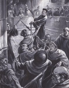 John Wyclif pere, amelyen a tömeg megpróbálta megmenteni őt (gouache, papír)