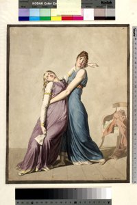 Egy nő egy másik nőt támogat, aki elájult egy levél olvasásakor alkotó: Christoffer Wilhelm Eckersberg