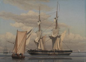 Egy amerikai haditengerészeti brig horgonyban fekszik, miközben a vitorlái száradnak alkotó: Christoffer Wilhelm Eckersberg