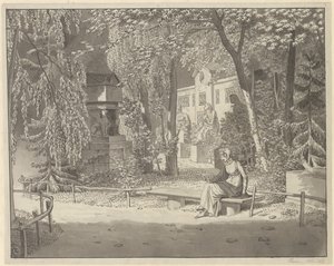 Descartes és Conde sírjánál a Jardin Elysée des Petits Augustins-ban, Párizsban alkotó: Christoffer Wilhelm Eckersberg