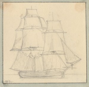 Egy brig elővitorlával a fő tetején. alkotó: Christoffer Wilhelm Eckersberg