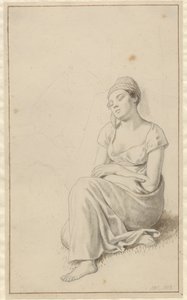 Egy nő egy kőtömbnek dőlve alszik. alkotó: Christoffer Wilhelm Eckersberg