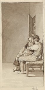 Egy házaspárt egy nő figyel a félig nyitott ajtóban alkotó: Christoffer Wilhelm Eckersberg