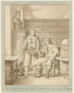 III. Frederik a királyi törvényt Peder Schumacherrel készítteti. alkotó: Christoffer Wilhelm Eckersberg