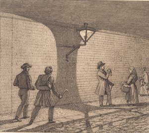 Utcai jelenet lámpafénynél. Illusztráció a "Lineáris perspektívához", VIII. tábla alkotó: Christoffer Wilhelm Eckersberg
