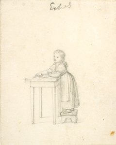Kislány állt egy zsámolyon az asztalnál alkotó: Christoffer Wilhelm Eckersberg
