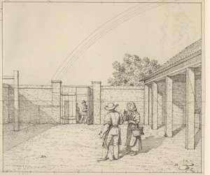 A festészetre alkalmazott lineáris perspektíva - V. tábla nem használt változatának vázlata,2 - Szivárvány az udvar felett. alkotó: Christoffer Wilhelm Eckersberg