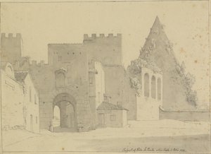 A Porta S.Paolo és a Piramide di Caio Cestio kilátása a város felől nézve, Róma. alkotó: Christoffer Wilhelm Eckersberg