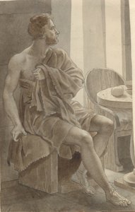 Telemachos találkozik Odüsszeusz koldusnak álcázott pásztor Eumaios - Odüsszeusz; töredéke a teljes kompozíciónak. alkotó: Christoffer Wilhelm Eckersberg