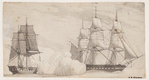 Két hadihajó harcban (az angol Shannon fregatt és az amerikai Chesapeak fregatt?) alkotó: Christoffer Wilhelm Eckersberg