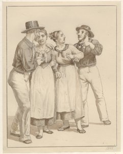 Két tengerész egy pár lányt kezel. alkotó: Christoffer Wilhelm Eckersberg
