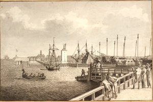 Kilátás Langelinie felől Nyholm felé, t.h. a flotta bérleti díja alkotó: Christoffer Wilhelm Eckersberg