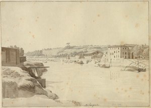 Kilátás a Tiberisre a Porto di Ripa Grande és a Porta Portese felé a Monte Aventino alatti partról, Róma. alkotó: Christoffer Wilhelm Eckersberg