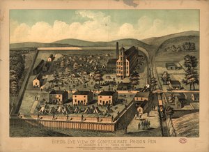 Madártávlat a konföderációs börtön tolláról Salisburyben, N.C., 1864-ben alkotó: C. A.; J.H. BuffordS Sons Lith Kraus