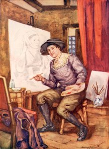 Hans Holbein dolgozik a stúdiójában (színes litó)