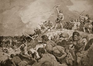 A Mons Badonicus-i csata, i.sz. 500 körül, illusztráció a 