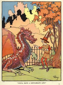 Az ember egy sárkány jövőjét jósolja (színes litho) alkotó: C. E. B. Bernard