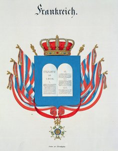 A Francia Becsületlégió Rend alapítólevele és medálja, egy Németországban 1830-33-ban kiadott akvarellgyűjteményből. alkotó: C. Hildebrandt