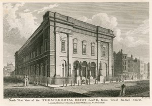 Nyugati kilátás a Theatre Royalre, Drury Lane, London, a Great Russell Street felől