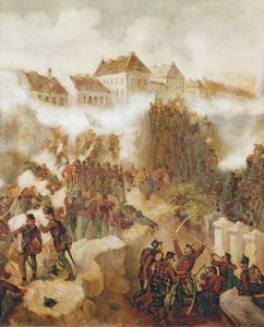 A budai vár visszafoglalása a magyar felkelők által 1849. május 21-én alkotó: C. Wemik